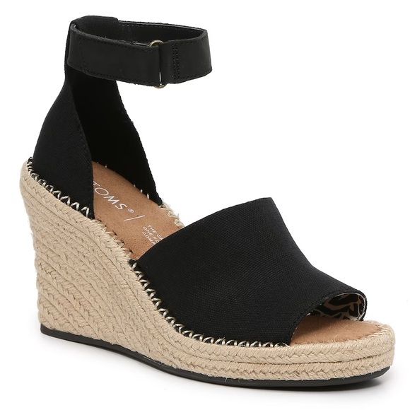 NWOT TOMS Women’s Marisol Espadrille Wedge Sandal. Size: 8.5 Color: Black - Picture 1 of 13